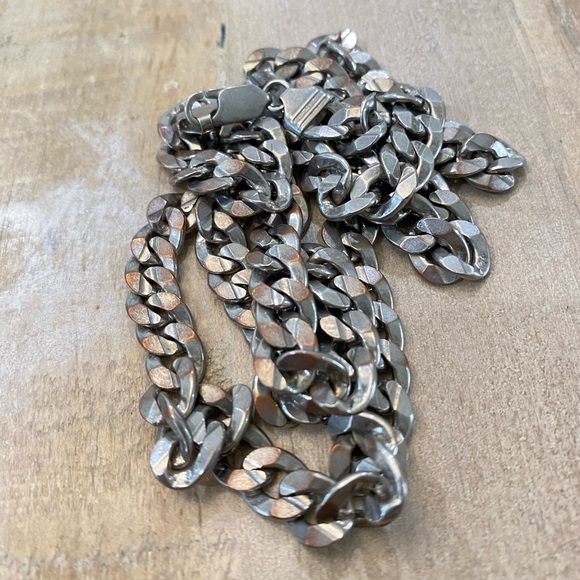 Silver Plated Copper Flat Curb Chain link Necklace 925 marked Italy - Picture 3 of 9